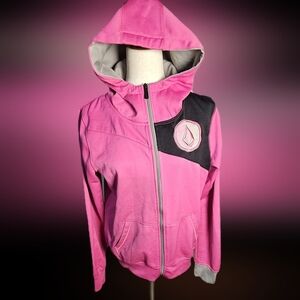 Girls Volcom Pink and Black Hooded Jacket with logos XL